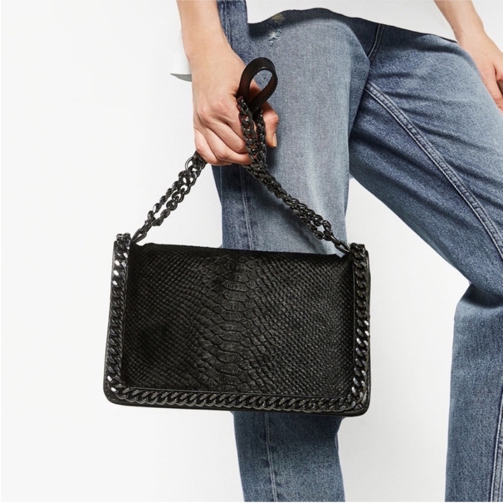 Zara Black Chain-Trimmed Handbag